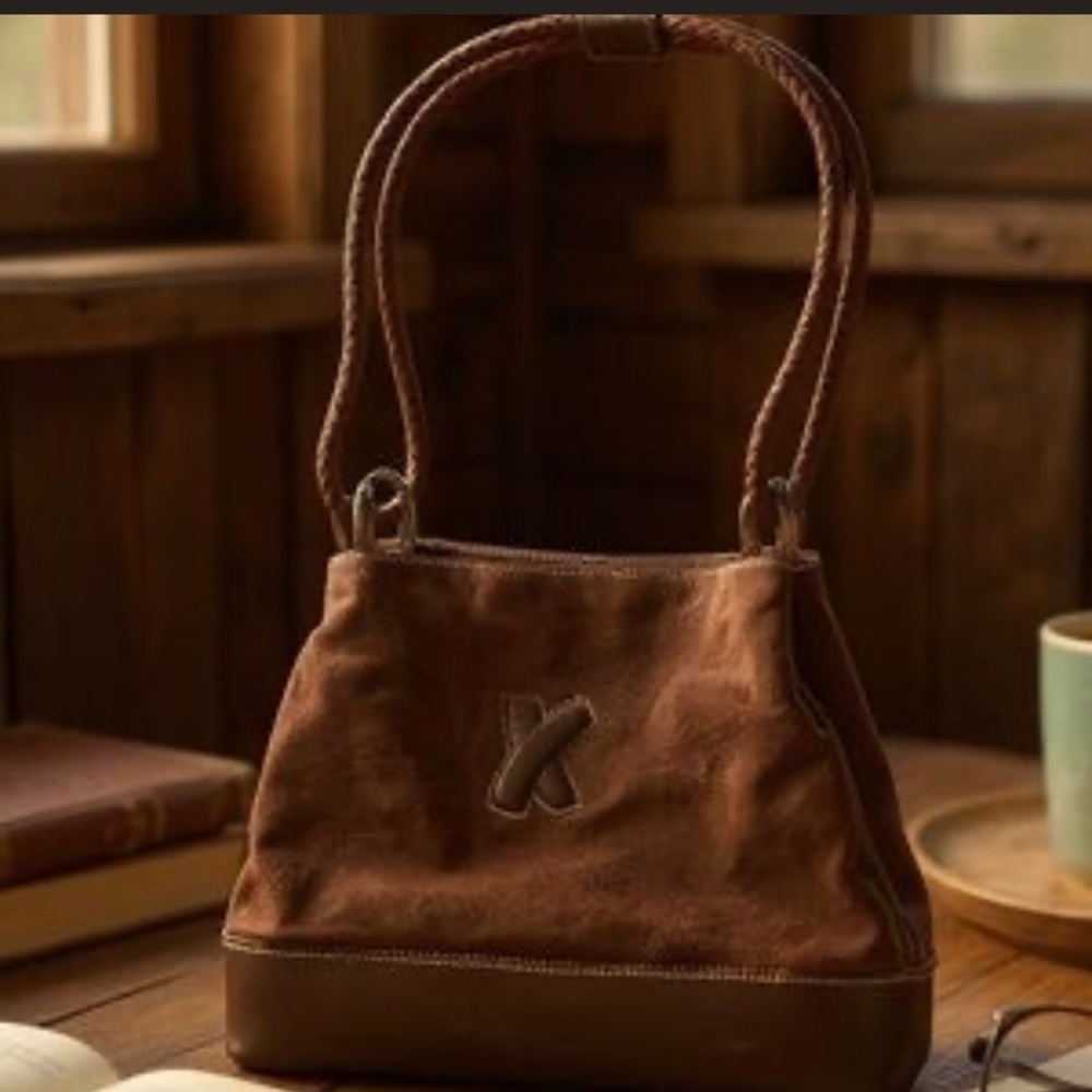 Brown Suede Paloma Picasso Vintage Purse classic braided western 90s spring boho